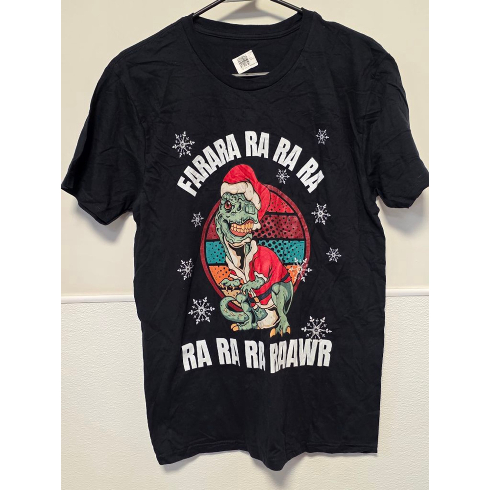 Men's Gildan Black Christmas Dinosaur Santa Short Sleeve‎ Tee M